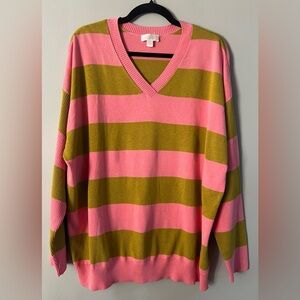 🆕 Belle by Kim Gravel Pink and Olive V-Neck Sweater